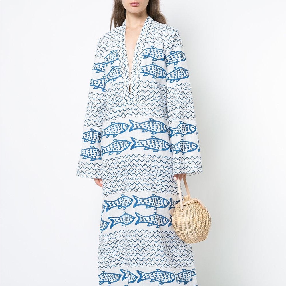 ISO Rebecca De Ravenel Fish Print Maxi Dress